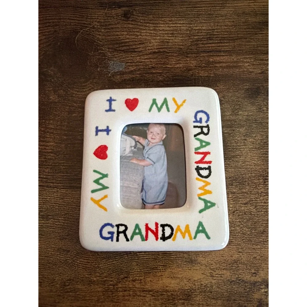 VTG Retro Ceramic Picture Frame White I Love My Grandma Magnetic Small 3